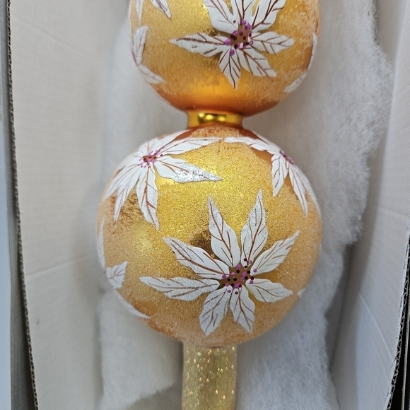 VINTAGE Christopher Radko White Poinsettia Gold 4 Tier Finial Topper 16" 1998 - Picture 3 of 9